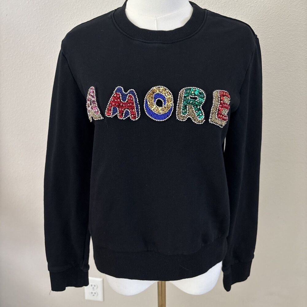 Endless Rose Black Sweatshirt With Beaded Sequins AMORE Design Size Medium